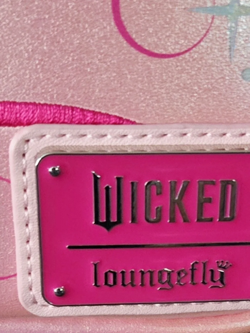 Loungefly Pink Metallic Backpack with Silver Embroidery